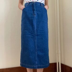 Vintage midi denim skirt with back slit